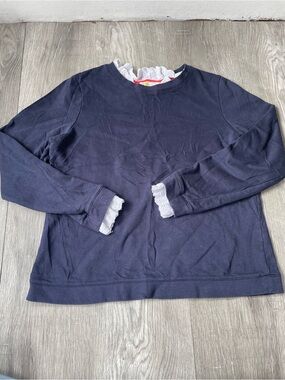 Boden Navy Crewneck Sweater with White Lace Trim